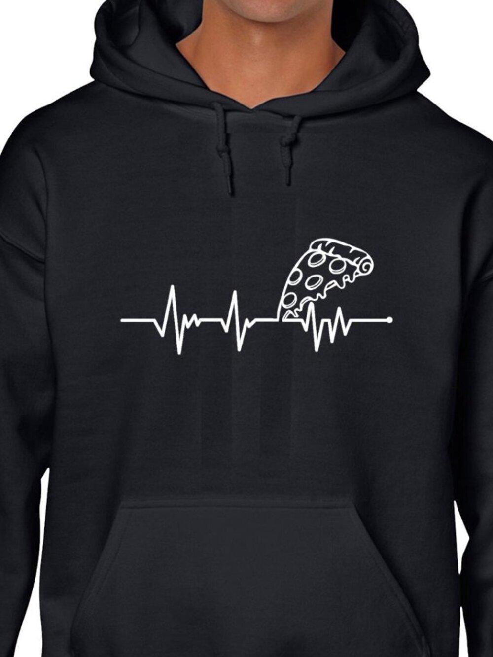 New Pizza Heartbeat EKG Black Hoodie Fleece Sweatshirt